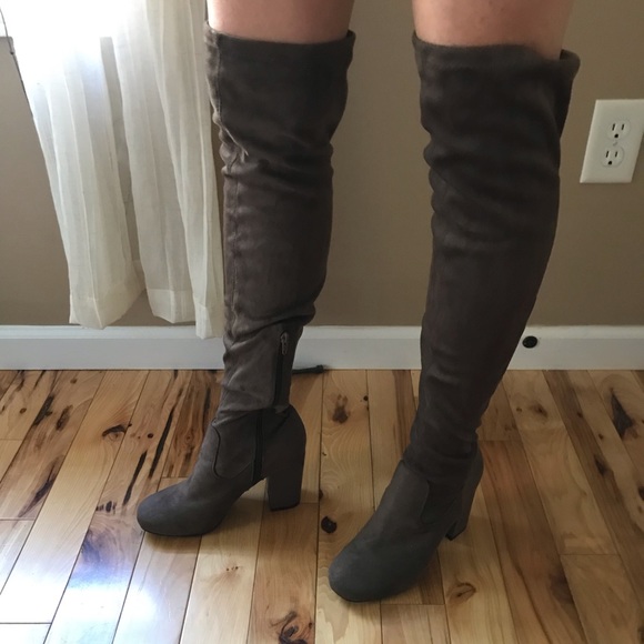 Faux suede over the knee Taupe boots - Picture 6 of 7